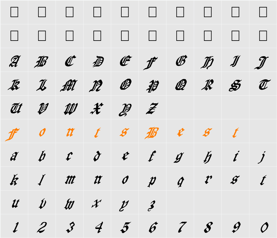 FZ GOTHIC 4 ITALIC Character Map