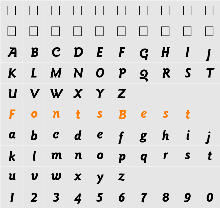 Goudy Character Map
