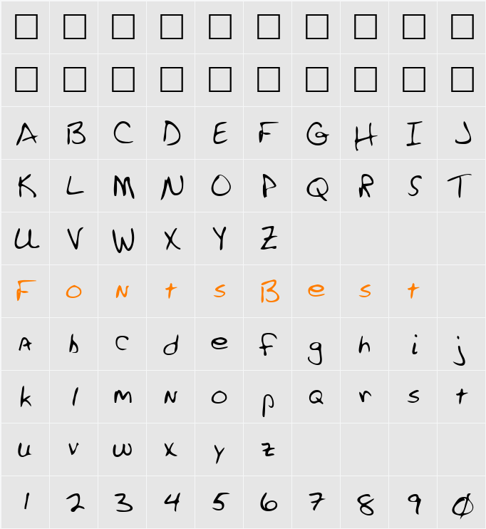 SandysHand Character Map
