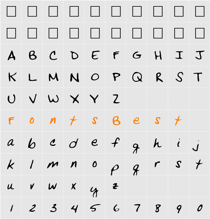 VansHand Character Map