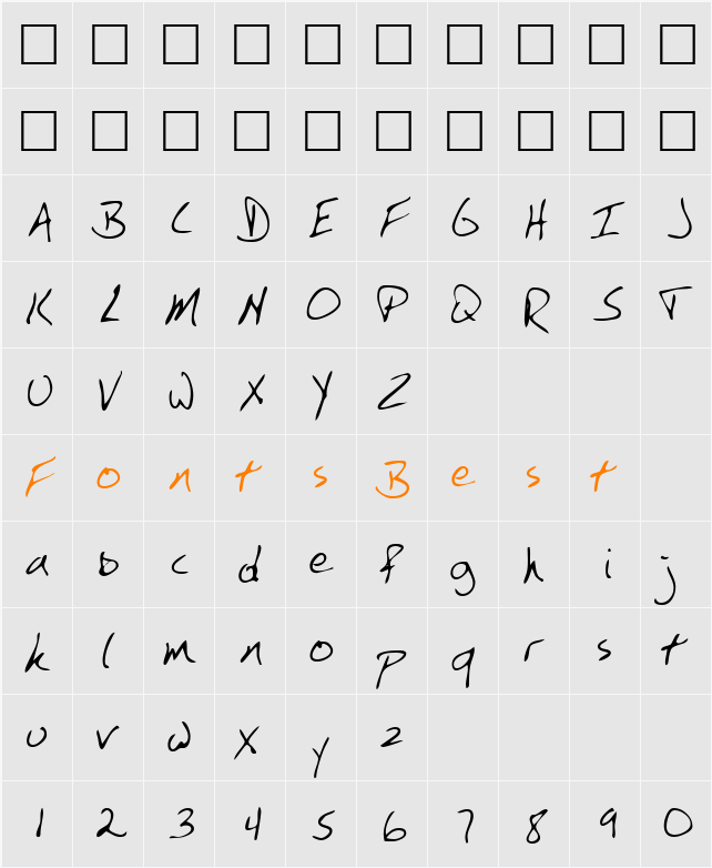 YoungsHand Character Map