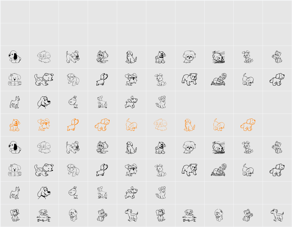 tender puppies Character Map