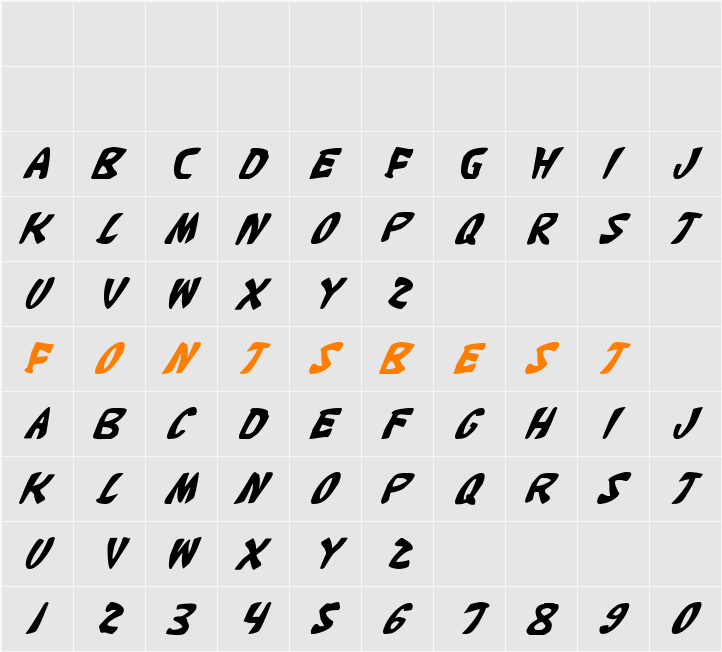 Katana Italic Character Map