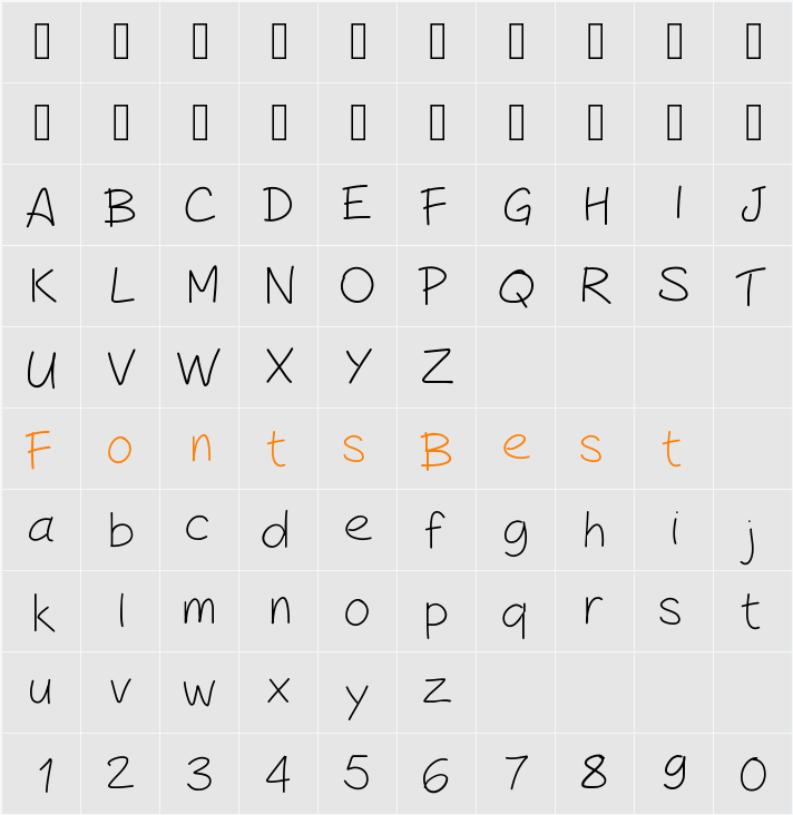Peaxhandwritinglight Character Map