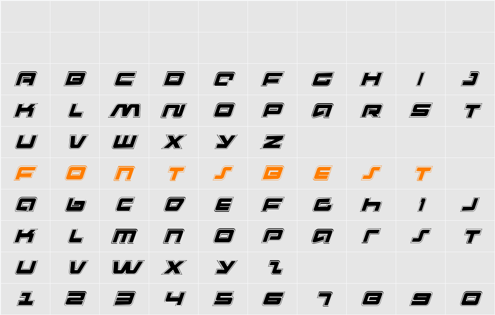 Pulse Rifle Academy Italic Character Map