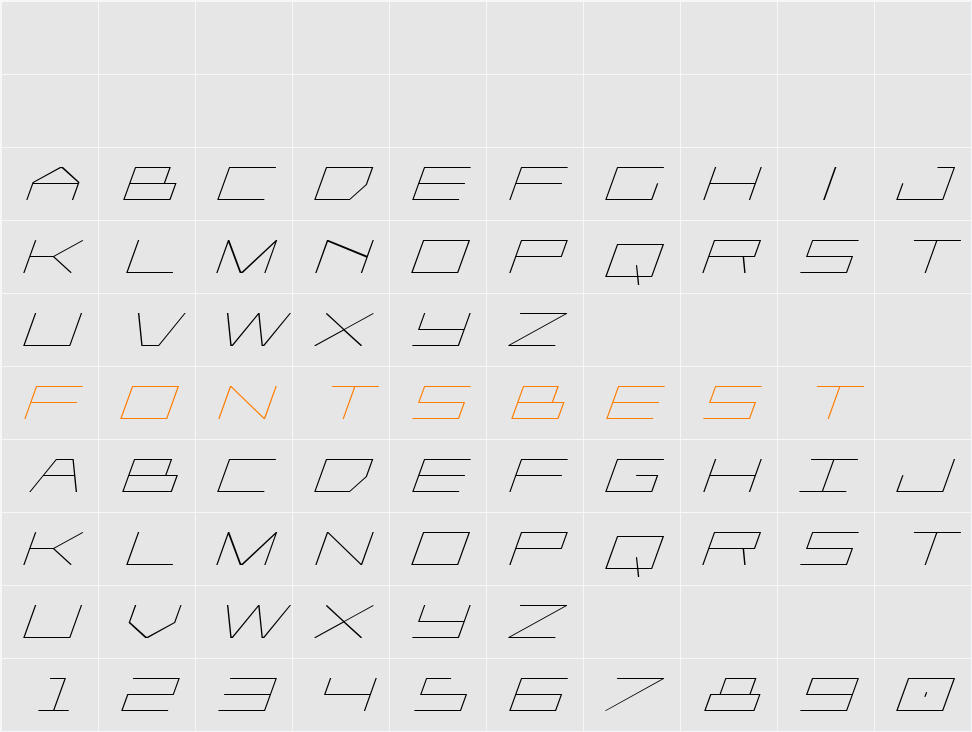 Player 1 Up Expanded Italic Character Map