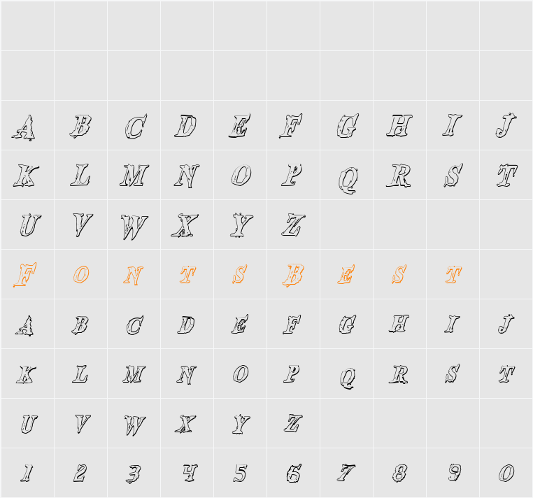 Blood Crow Shadow Condensed Italic Character Map