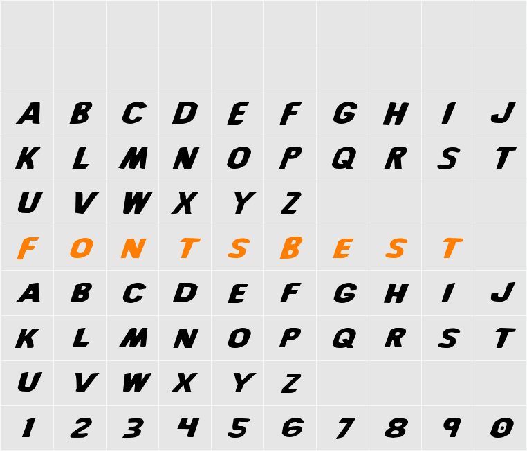 Bronic Expanded Italic Character Map
