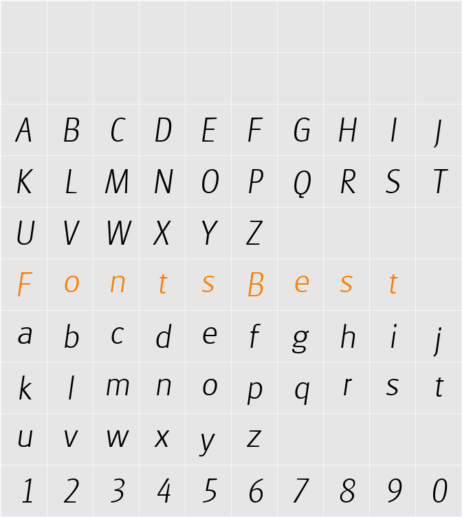 RichardBecker-ExtraLight Character Map