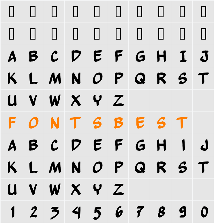 Yew Basturd Character Map