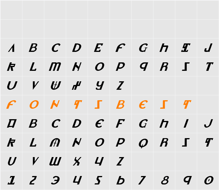 Lionheart Italic Character Map