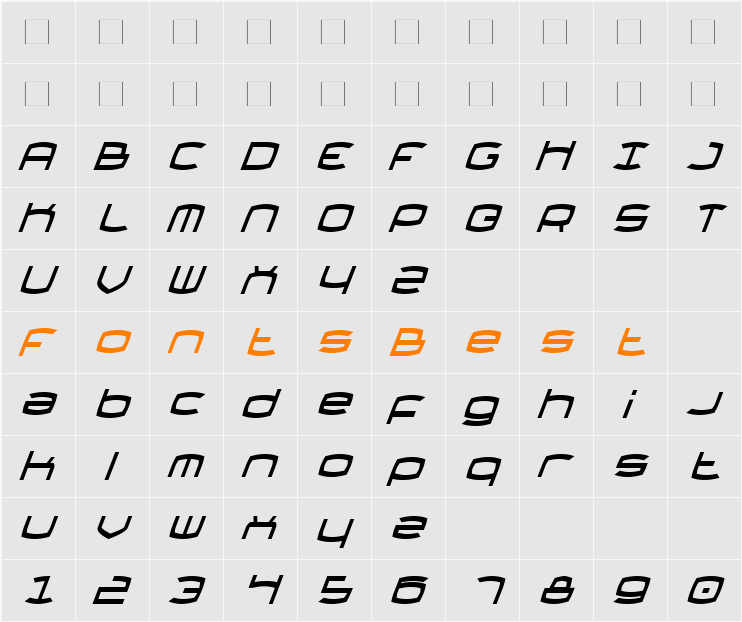Thundergod Condensed Italic Character Map