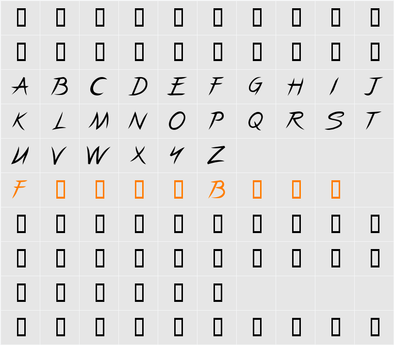 Pincel Caps Character Map