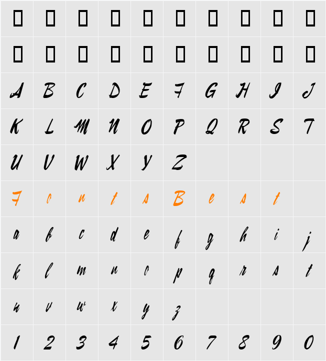 Kalinka Brush Character Map