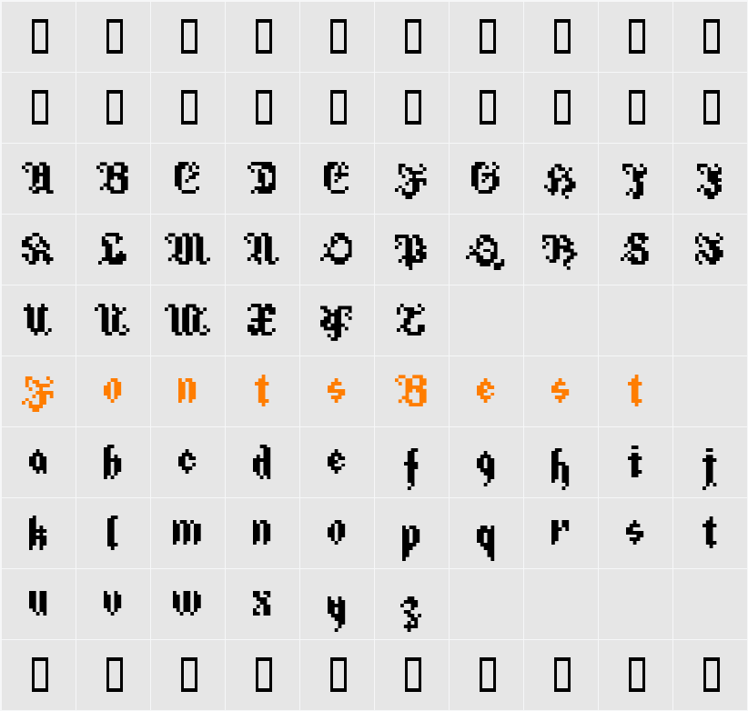 Xpaider_Gothic Character Map