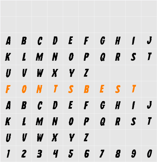 Wolf Brothers Expanded Italic Character Map