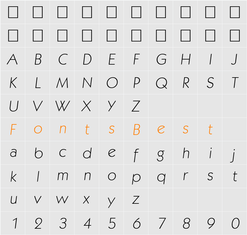 Koblenz-XlightIta Character Map