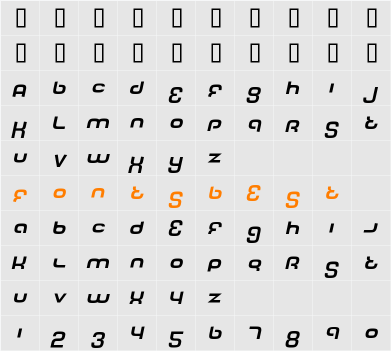 Tech Font Character Map