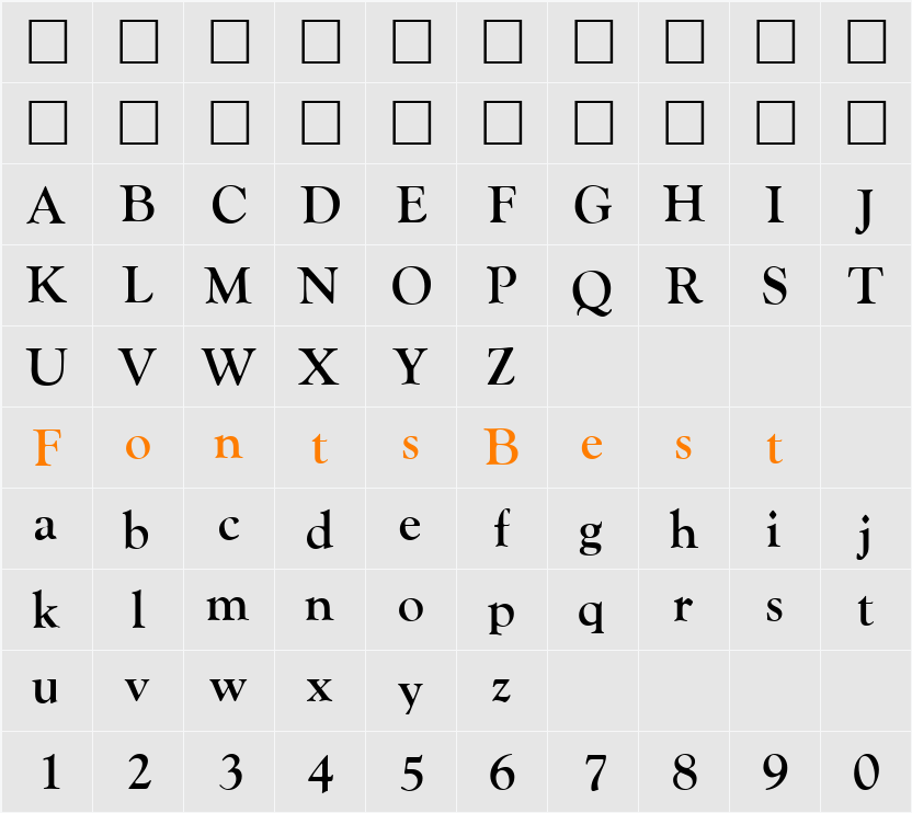 QTOldGoudy Character Map
