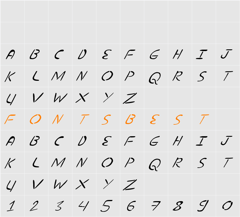 nuevostencil tilted Character Map