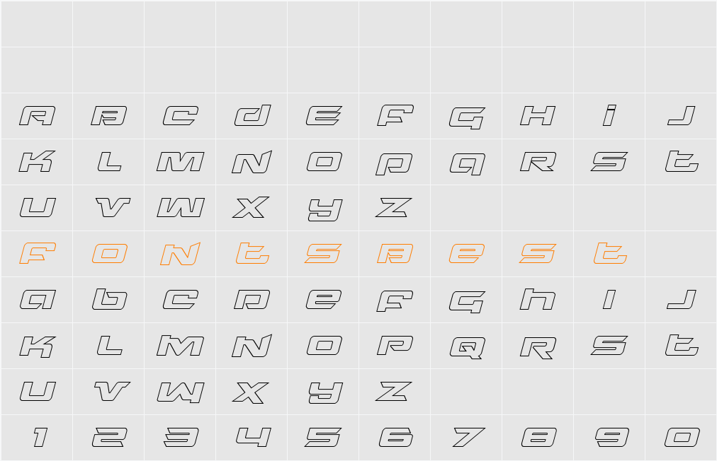 Northstar Outline Italic Character Map