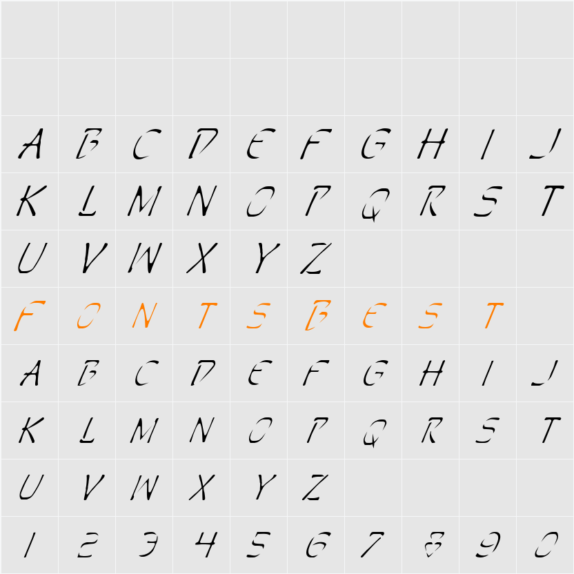 Perdition Italic Character Map
