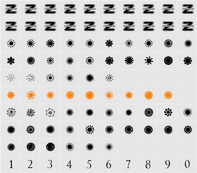 Suns and Stars Character Map
