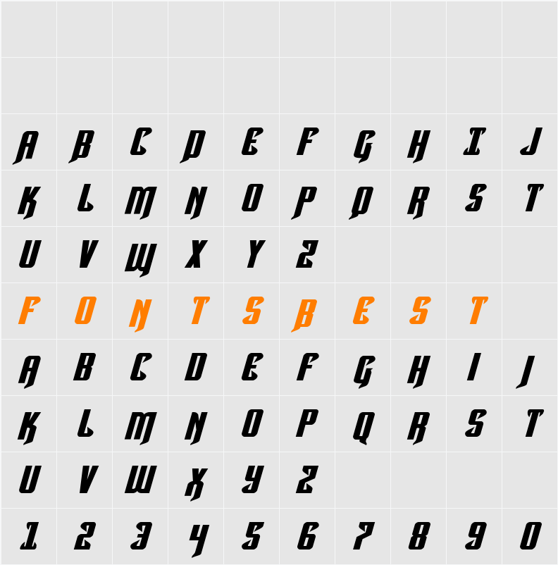 Hawkmoon Extra-expanded Italic Character Map