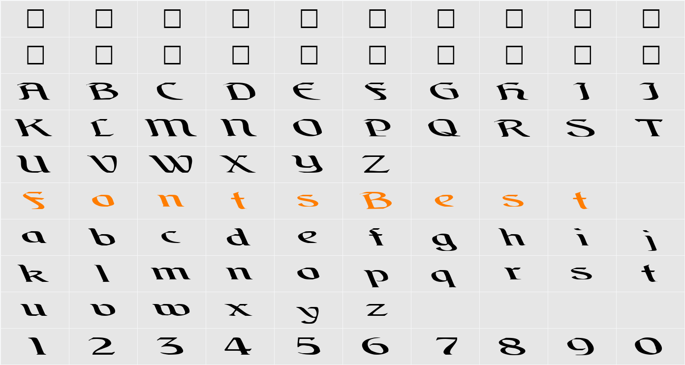 BrainChildFont ttext Character Map