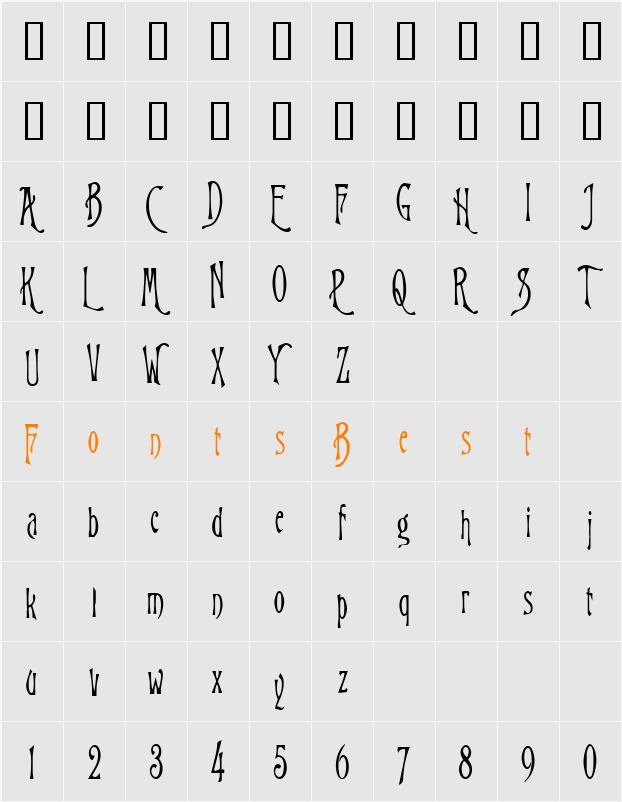 WizardCondensed Character Map