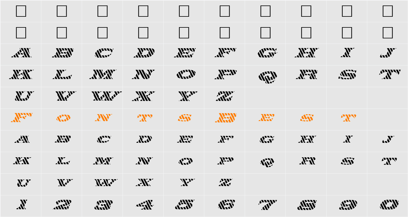 FZ JAZZY 26 STRIPED ITALIC Character Map