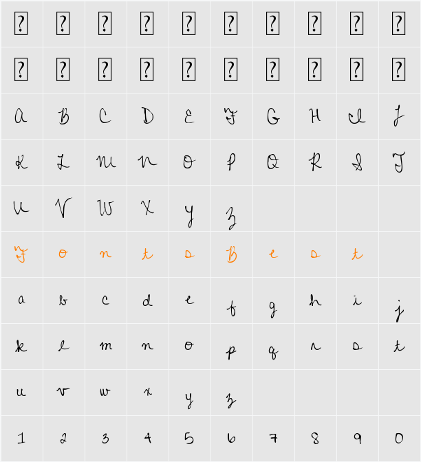 MTF Colleen Cursive Character Map