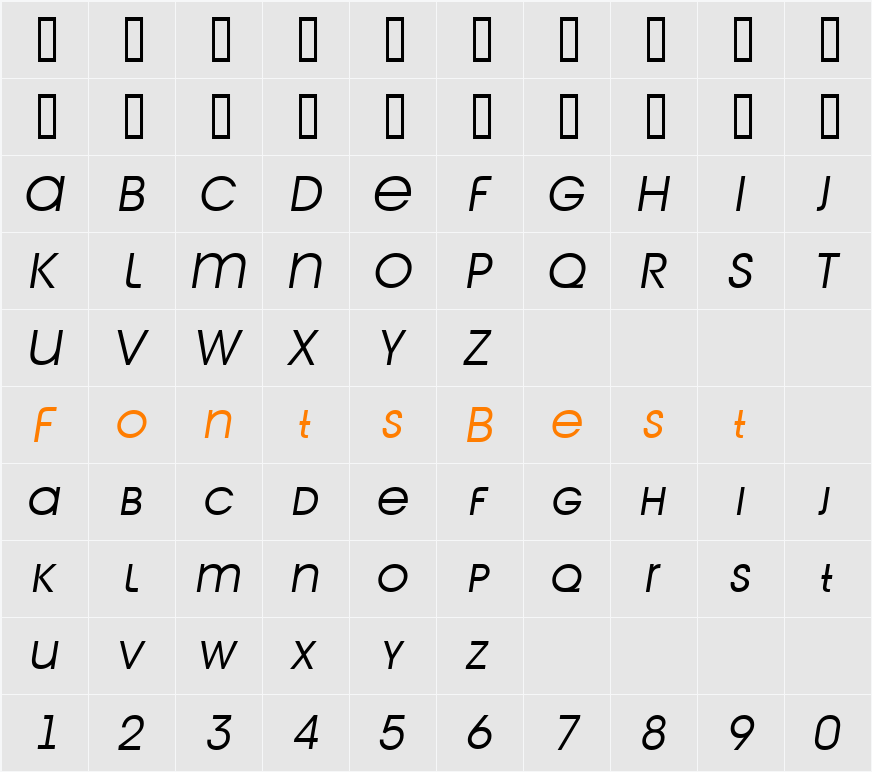 a_AvanteTitlerCpsLC Character Map