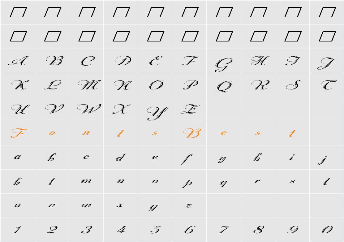 Rechtman Ex plain italic Character Map