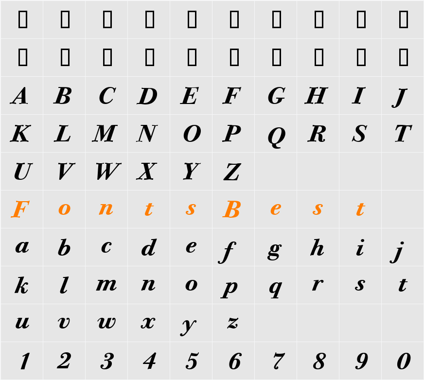 Bodoni Twelve ITC TT Character Map