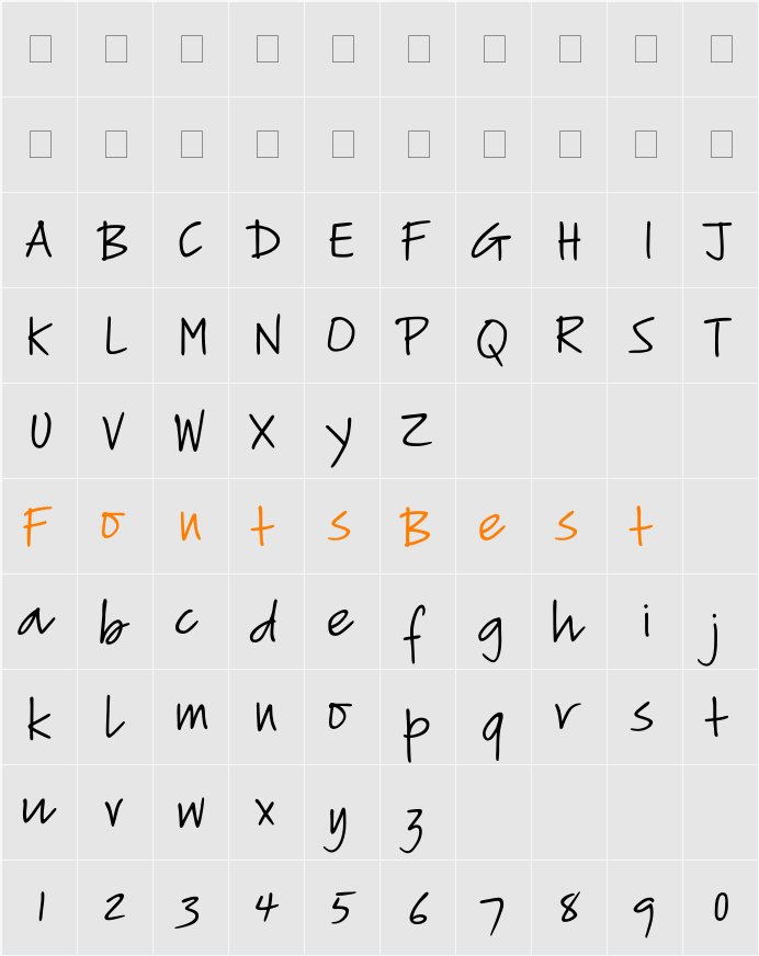 PT Script (Unreg.) Lightning Character Map