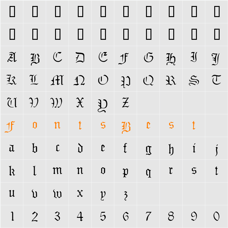 SabbathBlackRegular Character Map