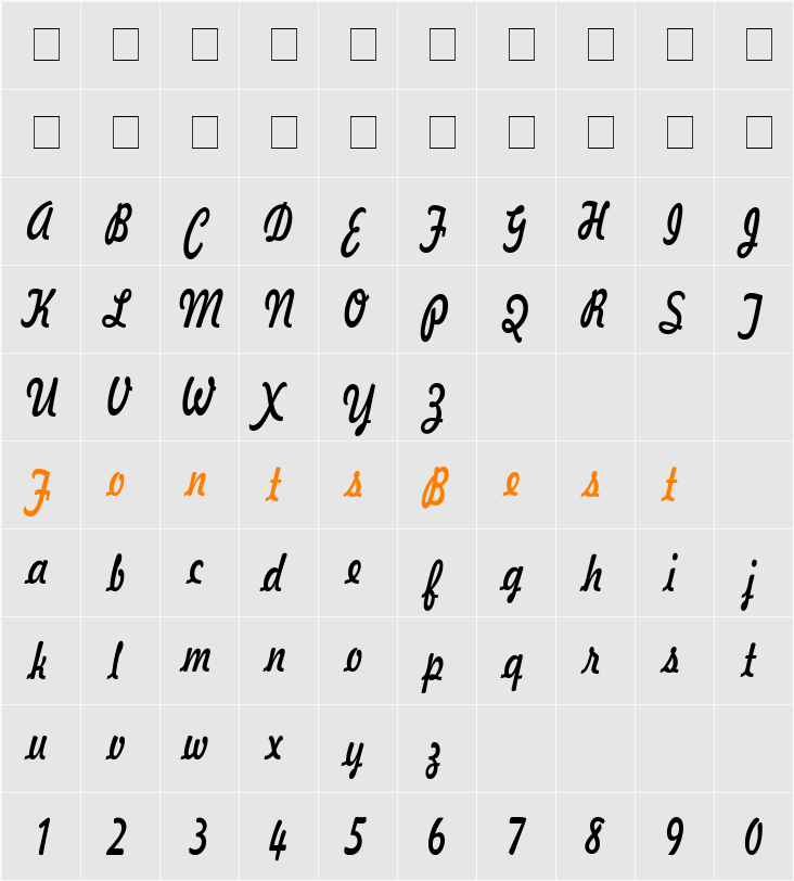 Jott 44 Thin Character Map