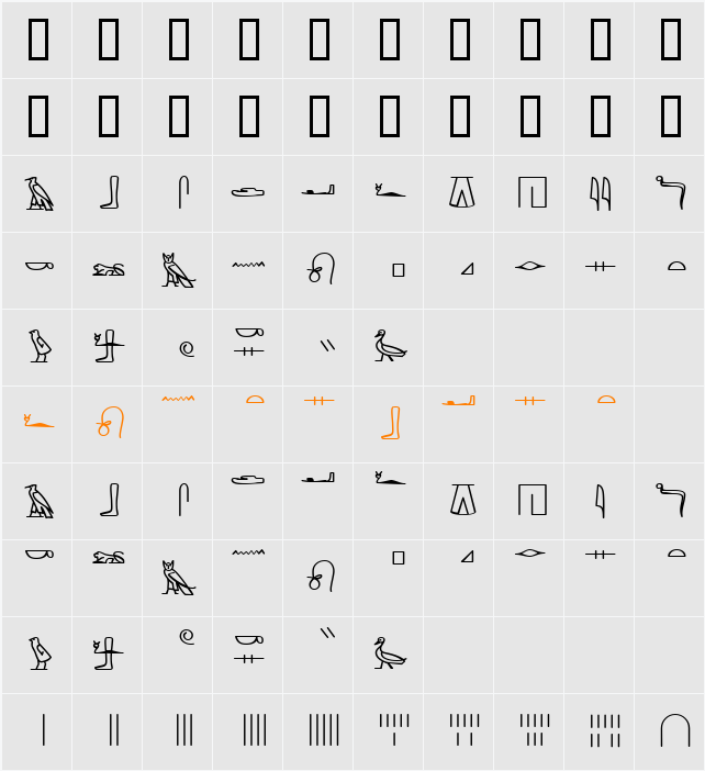GMHieroglyphicKerned Character Map