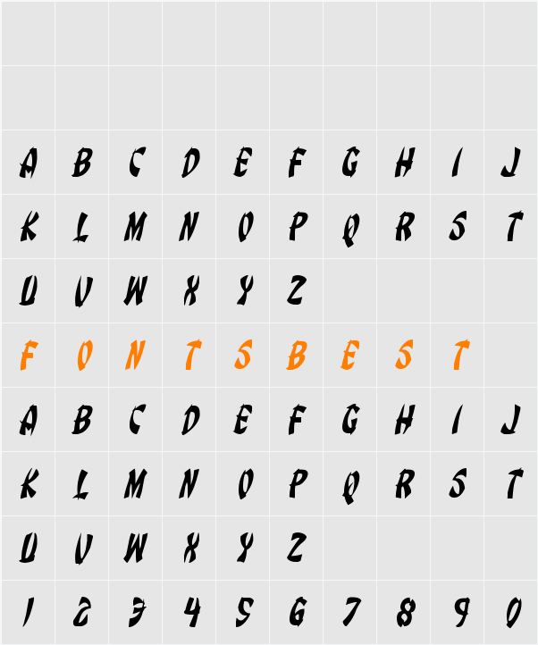 Egg Roll Condensed Italic Character Map