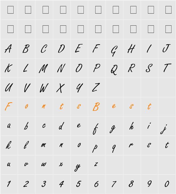 Freelance Script Character Map