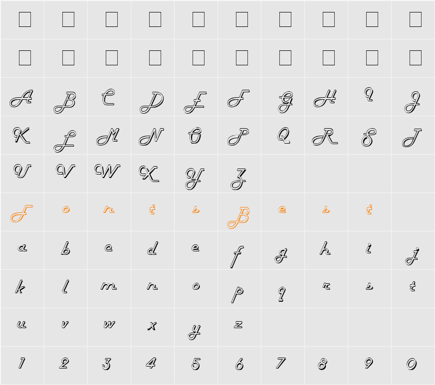 Tubula Script SSi Character Map