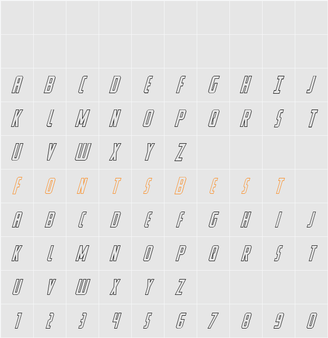 Watchtower Outline Italic Character Map