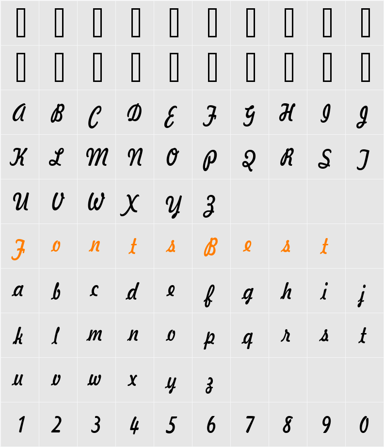 Jott 43 Condensed Character Map