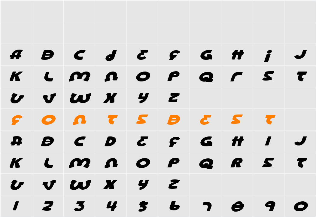 Lionel Expanded Italic Character Map