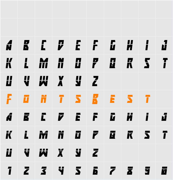 Major Force Laser Italic Character Map