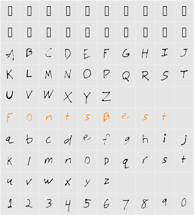 JTsVeryAmazingFont Character Map