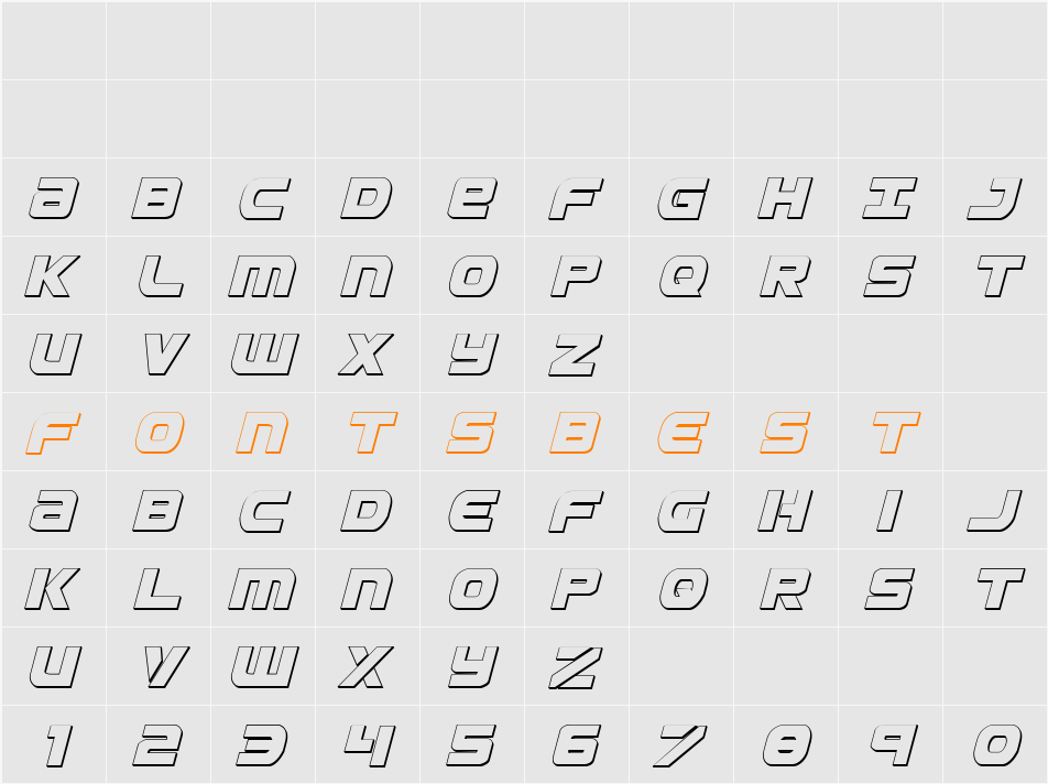 Ozda 3D Italic Character Map