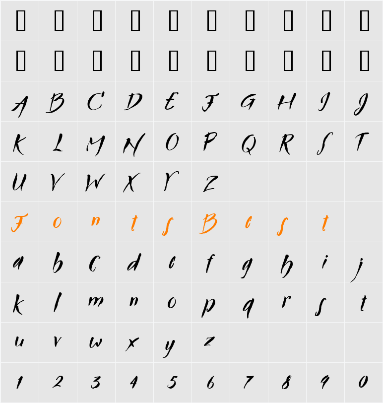 TXT Brush Script Character Map