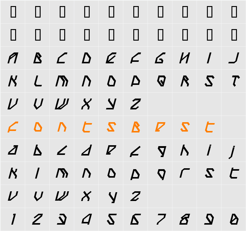 TechstepBlack Oblique Character Map